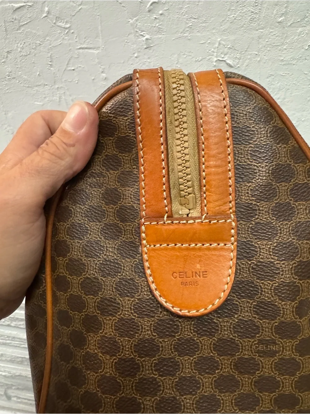 Celine Brown Monogram Canvas Duffel with Tan Leather Trim